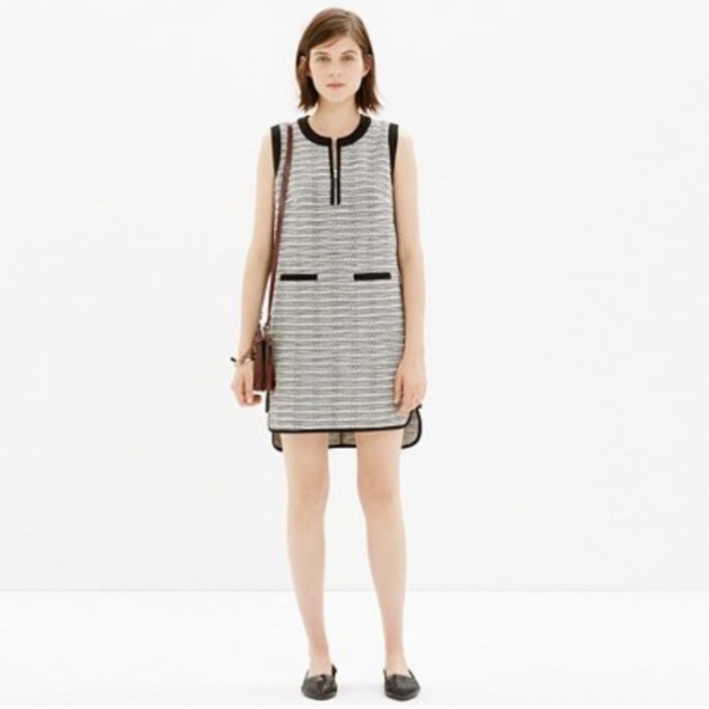 Madewell Black & White Print Tweedweave Shiftdress